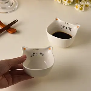 Cute Cat-Shaped Ceramic Mini Sauce Bowl, Dessert Bowl, Party Home Use Baking Dish, Small Condiment Cup, Tableware 90ML/3oz