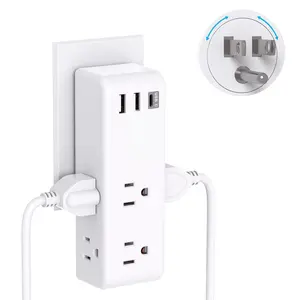 Outlet Extender with Rotating Plug -  6 AC Multi Plug Outlet with 3 USB Ports (1 USB C), 1800J Wall Charger, 3-Sided Power Strip Spaced Outlet Splitter for Home Office Travel