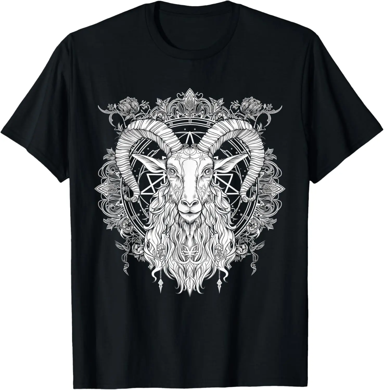 Men's Baphomet Graphic T-Shirt, 100% Soft Cotton Short-Sleeve Round-Neck Streetwear Top, Moisture-Absorbent Regular Fit Menswear for Casual & Sports Use, Machine Washable Fashion Print Tee, Casual Tee