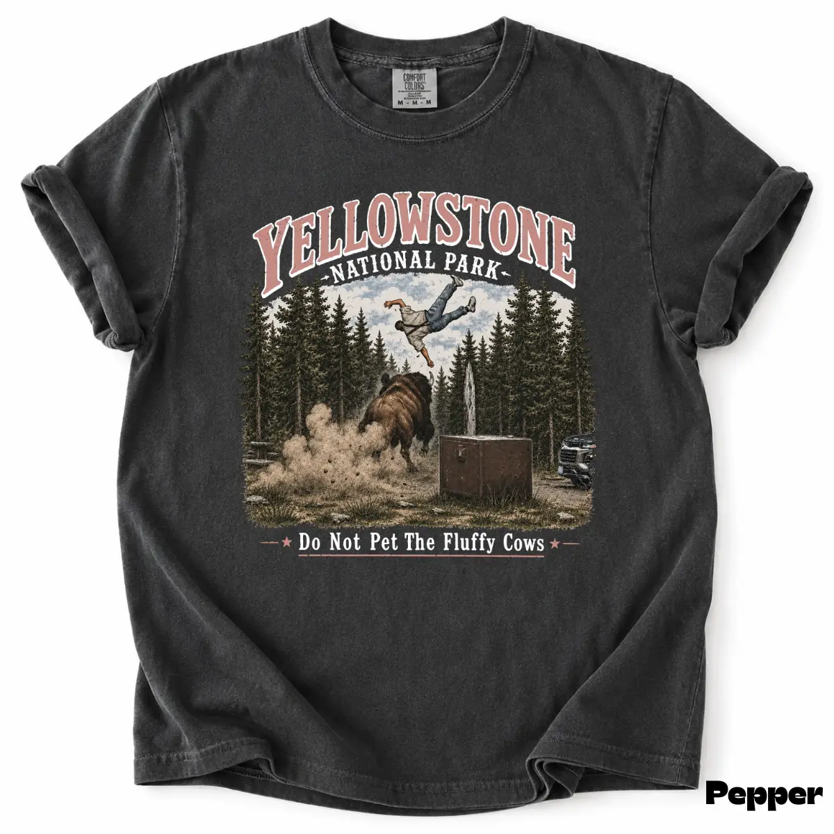 Comfort Colors "Do Not Pet The Fluffy Cows" T-Shirt – Retro Yellowstone National Park Graphic Tee, Vintage Bison Wildlife Aesthetic Unisex Top