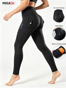 WOSAWE Women's Motorcycle Yoga Leggings with Removable Knee Pads Butt Lifting Cargo Pants High Waisted Sportswear Yoga Wear