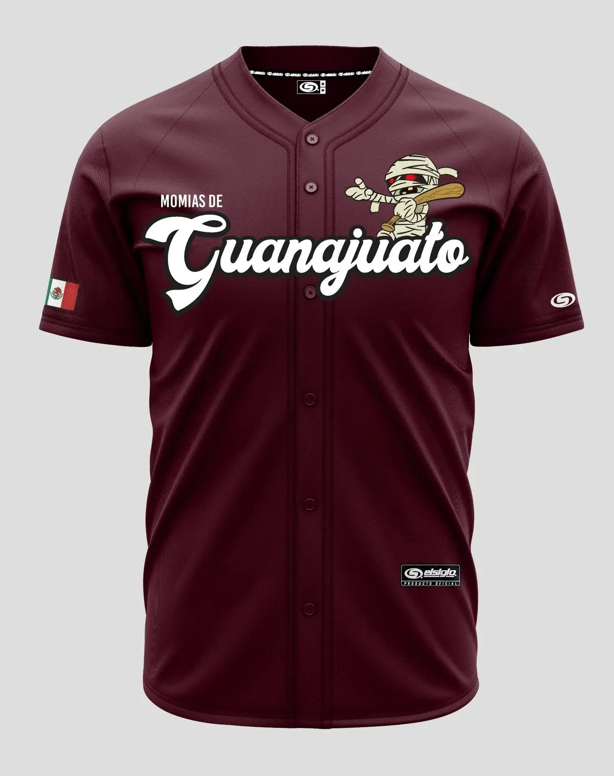 Momias de Guanajuato Maroon Baseball Jersey – Mexican Heritage Button-Up Shirt, Vintage Mummy Graphic Jersey, Unisex Sports Apparel