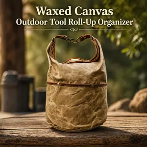 Waxed Canvas Outdoor Tool Roll-Up Organizer, Rugged EDC Storage Pouch for Camping, Hiking, Pocket Knives & Everyday Carry