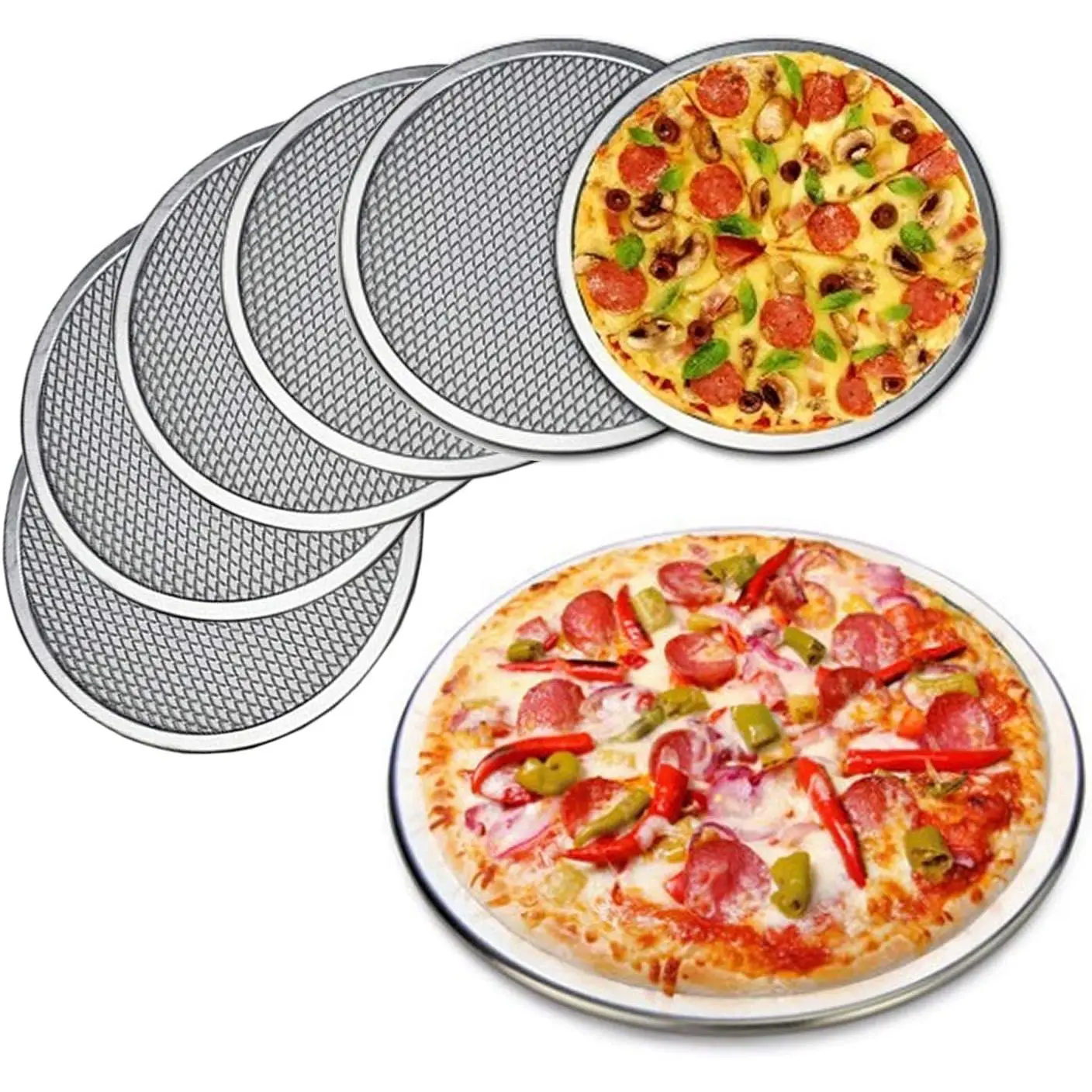 6 Packs Aluminum Alloy Pizza Pan with Holes, 6 Inch Commercial Grade Pizza/Baking Screen for Oven Round Pizza Crisper Tray Pizza Baking Tray for Home Restaurant, Seamless (6-Inch, Pack of 6)