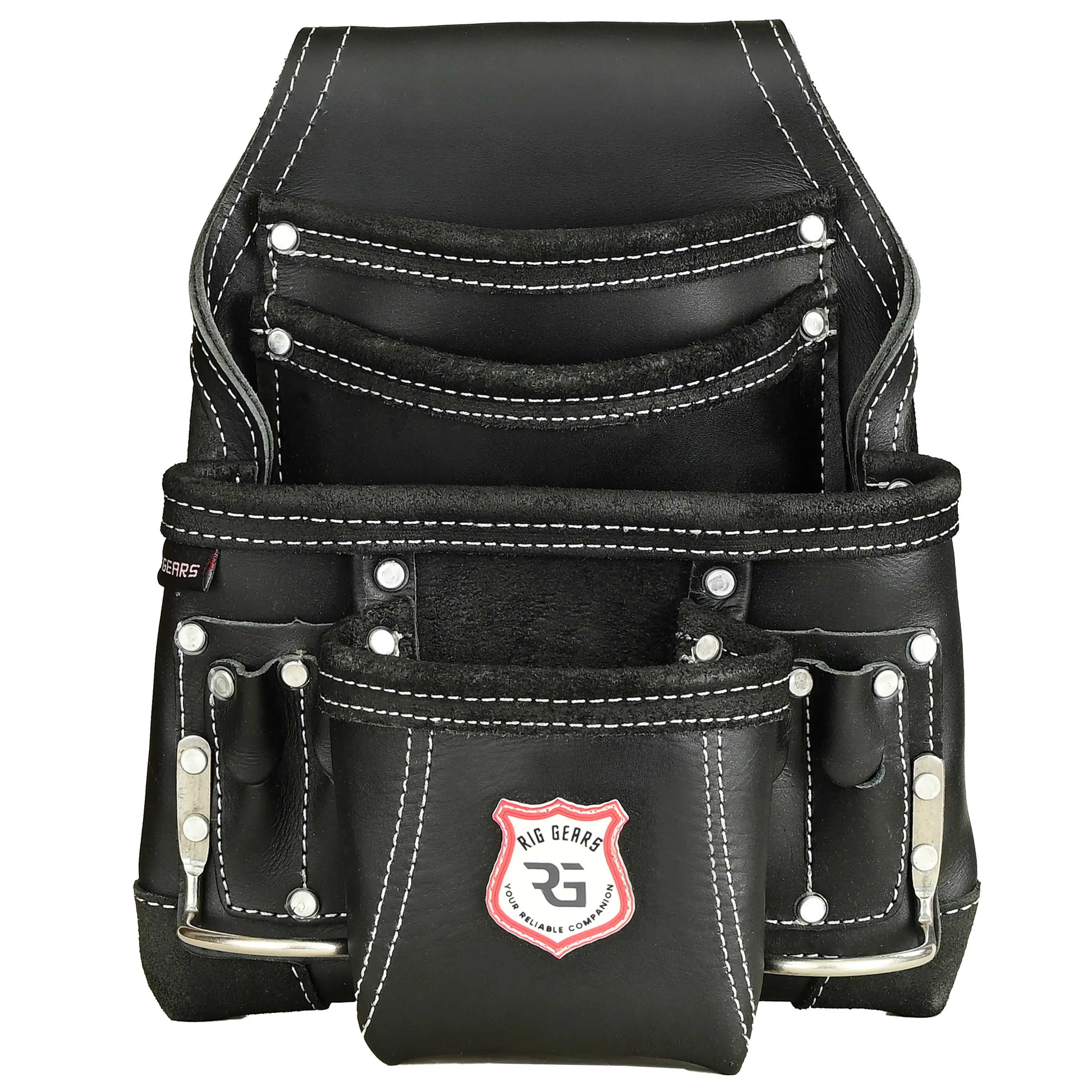Riggears Durable Leather Tool Belt - 10-Pocket Electrician/Carpenter Pouch with Hammer Holes, Quick Access, Wide Waist Fit, Clip-On Design for Tradesmen Construction Work & Tool Storage