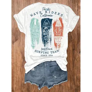 Vintage Surf Graphic T Shirt for Women Soft Stretch Crew Neck Short Sleeve Beach Vacation Summer Casual Style