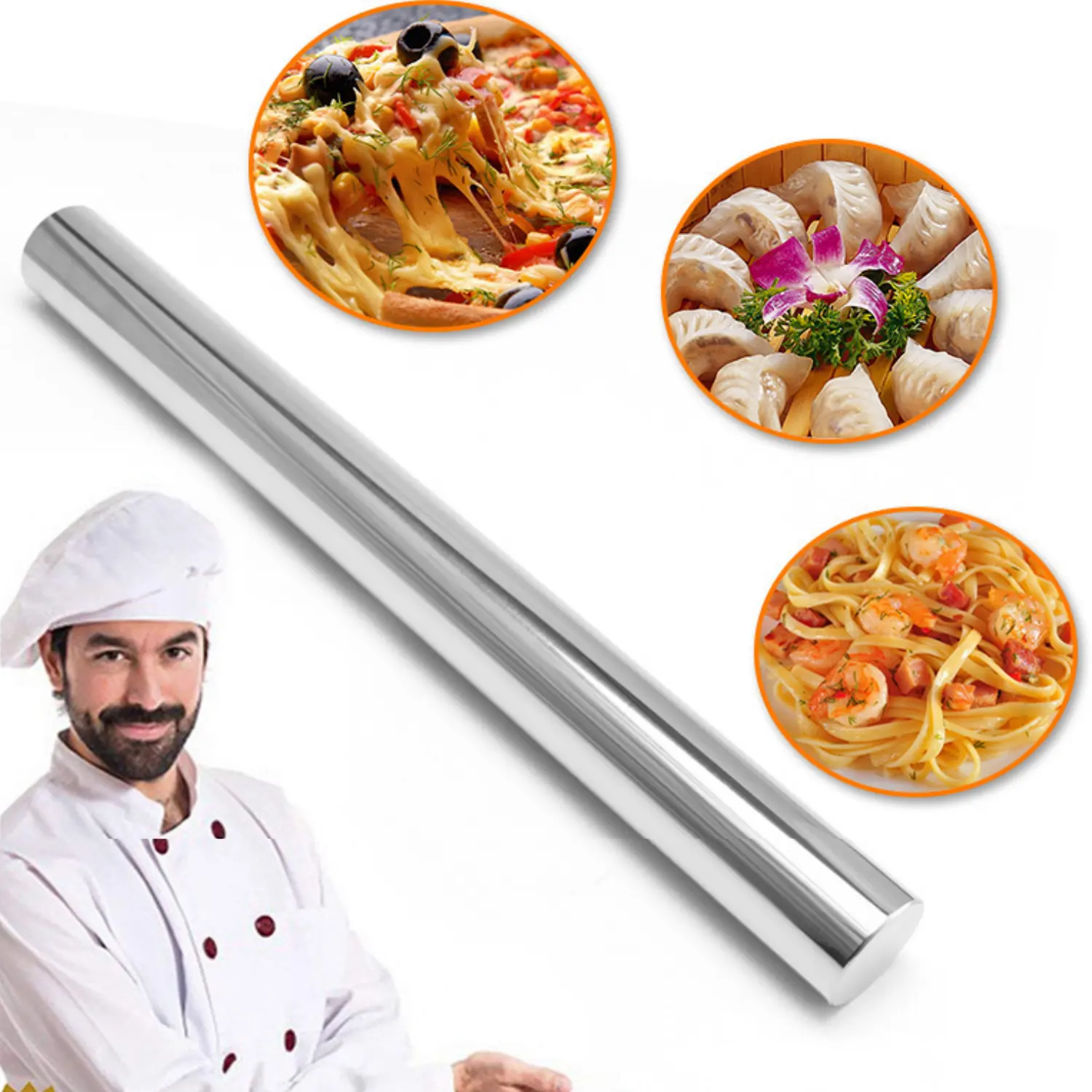 15.75" Rolling Pin,Smooth Stainless Steel Metal Rolling Pin Professional for Baking, Cookie,Pastry, Pasta, Pizza Dough Bakeware Utensils