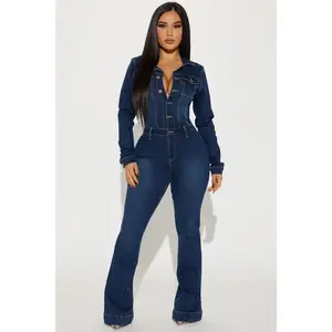 Day Dreaming Long Sleeve Denim Jumpsuit - Dark Denim(Sheet)