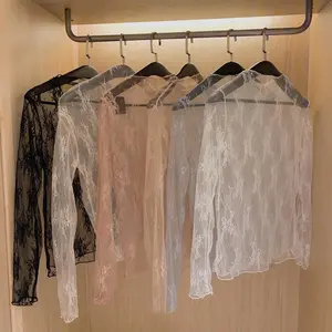 3pcs Lace Base Shirt Women's Long Sleeved Women's Clothing Retro Three Pieces Hollowed out Soft Top