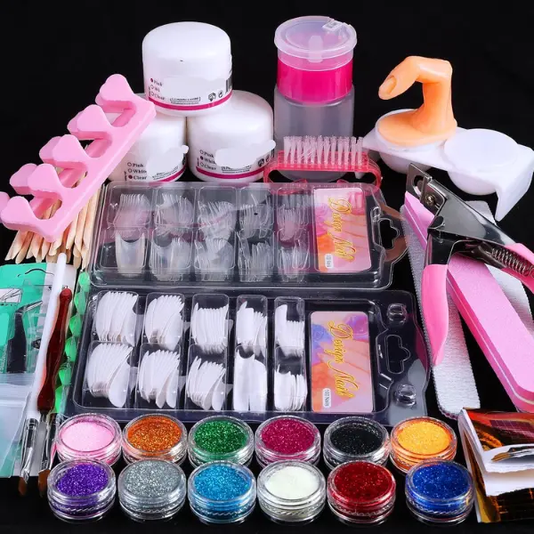 Acrylic Nail Kit for Beginners with Everything Included Professional Nail Art Set with 12 Glitter Powders & 3 Acrylic Powders Complete DIY Nail Extension Supplies for Home Salon Nail Tips Tools & Decorations Gift Set for Women
