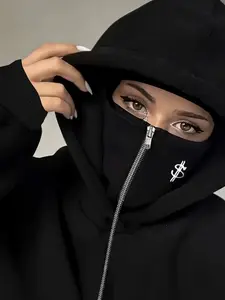 Women's Double-Layer Hooded Zipper Pocket Sweatshirt, Dollar Print, Fall & Winter Casual Loose Fit Top, Comfortable Daily Wear