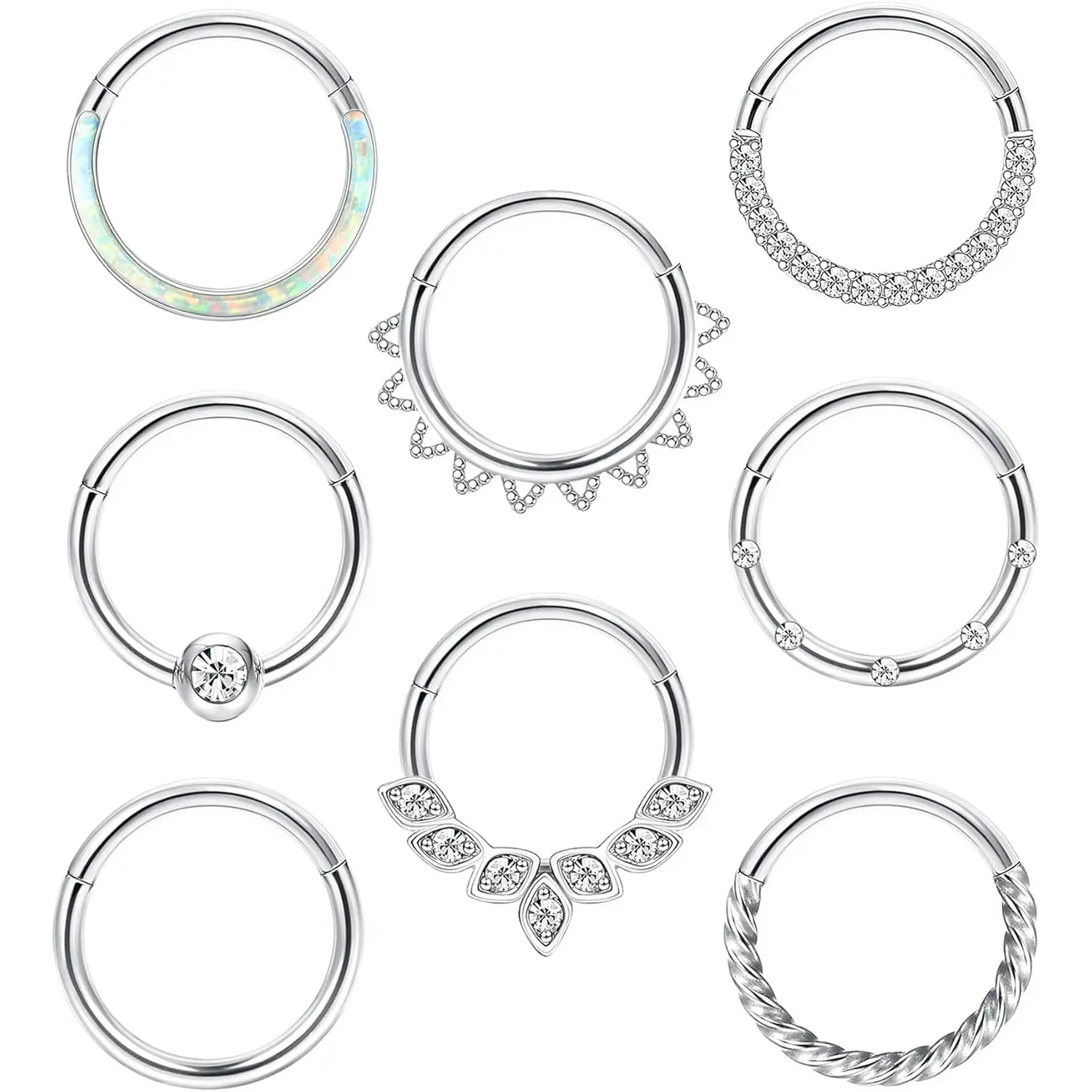 MILACOLATO Surgical Steel 18G 16G Clicker Hinged Septum Jewelry - 8mm 10mm Helix Pierced Ring for Women Men, Cartilage Conch Daith Nose Accessory, Daily & Casual Wear, Nose Piercing, Conch Piercing, Septum Piercing, Nose Ring Jewelry
