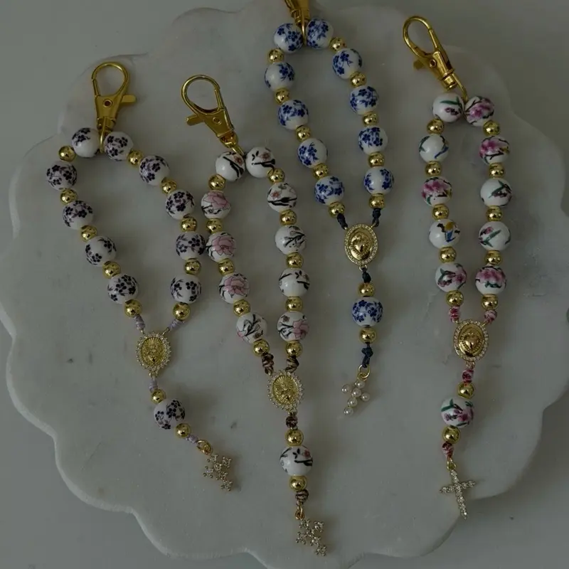 Sagrado Corazón  De Jesús Denario Rosario | Handmade Catholic Rosary with Floral Beads by Eva Navarro