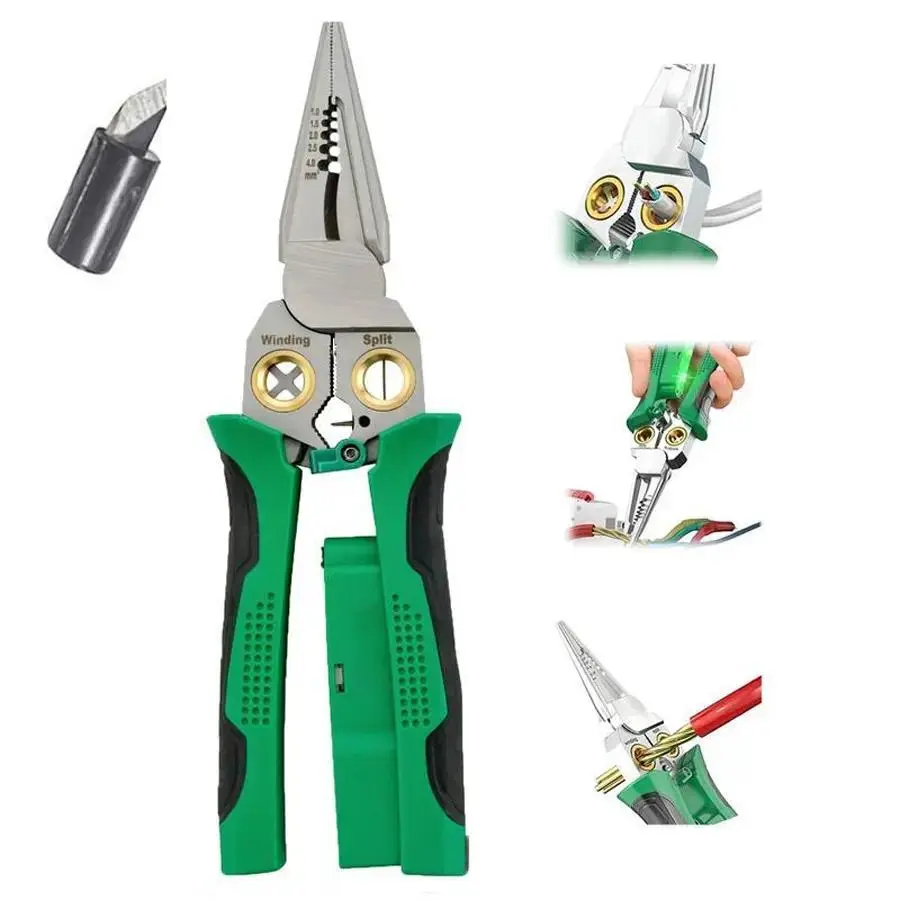8-in-1 Electrician Wire Stripper Tool - Professional Cord Cutter & Wire Twisting Plier - Smart AC/DC Voltage Tester with LED & Sound Alert