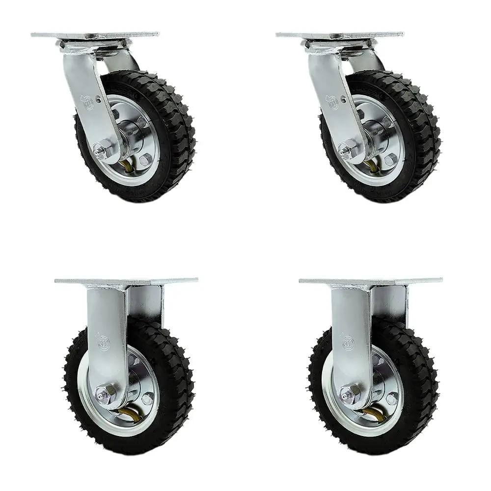 212 MAIN SCC-100S150-PNB-BSL-2-R-2 Heavy Duty 6 in. Swivel Lockable Pneumatic Rubber Wheel Casters with Bolt Lock, Black - Set of 4, Lockable Wheels