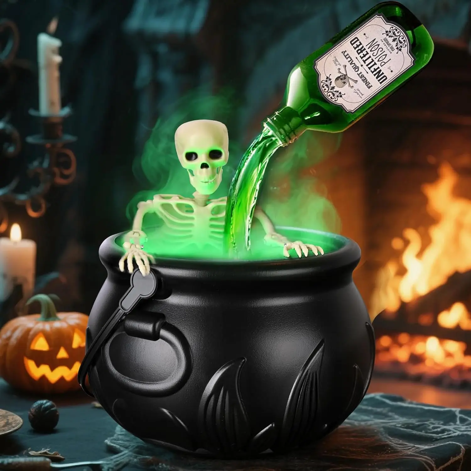 Magical Floating Potion Cauldron - with Bubbling Diffuser, Vintage Witch Kitchen Decor for Halloween, Indoor Tabletop Centerpiece