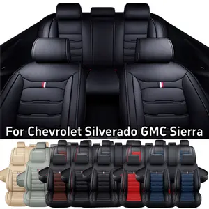 Fits for Chevy Chevrolet Silverado GMC Sierra Pickup 2007-2026 1500 2500HD 3500HD Trail Boss Z71 Crew Double Extended Cab Full Set Car 5 Seat Covers Truck Pickup Waterproof Breathable PU Leather Front Rear Seat Cushion Protector Pad ﻿