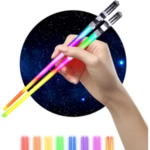 Illuminated lightsaber chopsticks, LED lighting effects, reusable, sushi-shaped