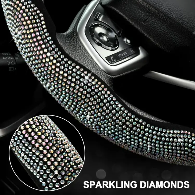 Women's Rhinestone-Embedded Automotive Steering Wheel Cover Kit, 2026 New Model, Segmented Full-Wrap Shield, Universal Fit for Most Cars, Auto Accessories Car Interior Decor (Ideal Gift)