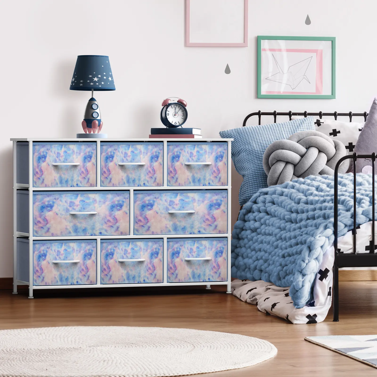 Sorbus Kids Dresser with 8 Drawers - Steel Frame Wood Top & Handle, Fabric Bins for Clothes