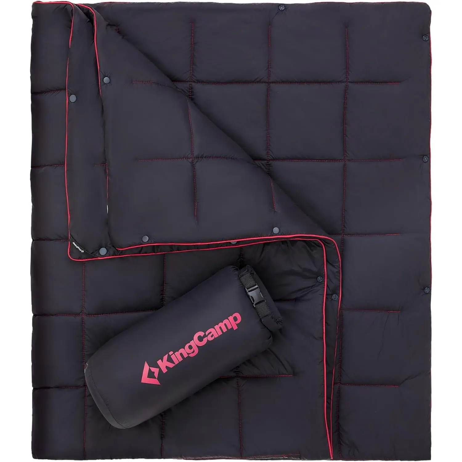 KingCamp Puffer Quilt, Wearable Down-Alternative Camping Blanket with Snaps, Ultralight & Packable for Outdoor Hiking, Weatherproof, 69" x 53", Black, Snap Buttons