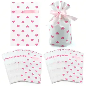 Heart Pattern Gift Bag, 10/50pcs Gift Wrapping Bag with Bowknot, Gift Packaging Supplies for Birthday Wedding Baby Shower Party