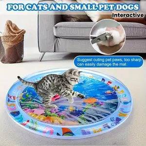 Interactive Water Cat Play Mat, Inflatable, Floating Fish Pattern, Waterproof Splashproof Design, Durable PVC Material, No Battery Needed