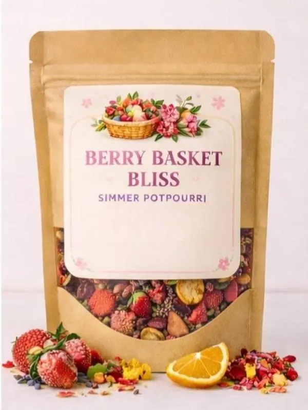 Stove-Top Simmer Potpourri - Berry Basket Bliss Citrus Grove Scented Freshener with Strawberry, Lemon, Floral Notes, Light Farmhouse Aroma for Spring Home Fragrance
