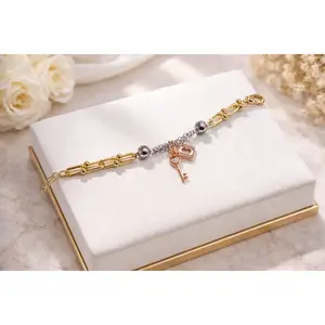 8.5” Tri-Color Lock & Key Industrial Link Gold Plated XP Bracelets