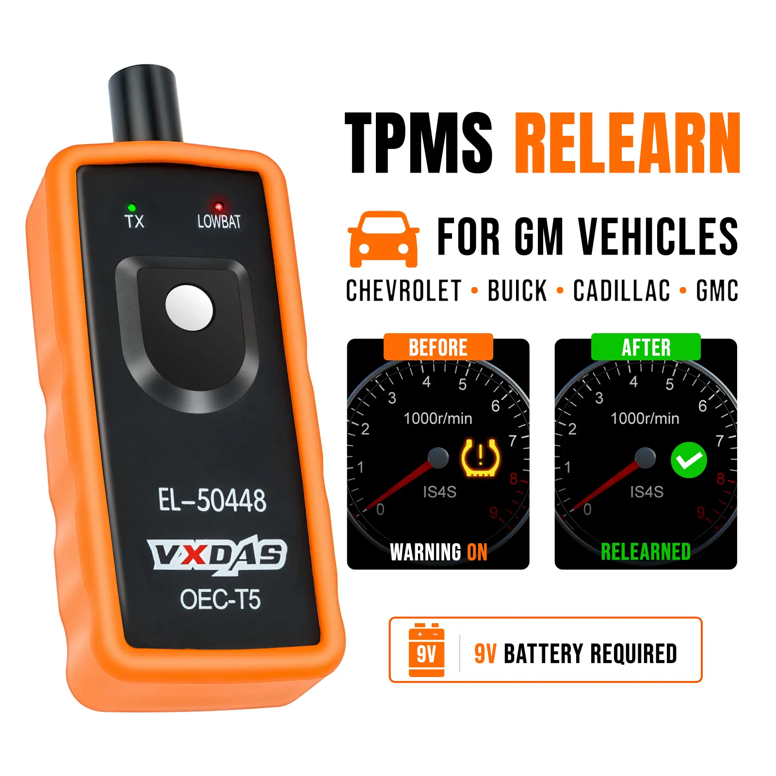 [GM only]VXDAS EL-50448 TPMS Relearn Tool for GM Tire Sensor TPMS Reset Tool Tire Pressure Monitor system Activation Tool OEC-T5 for GM Buick/Chevy/Cadillac Series Vehicles 2023 Edition, Tire Pressure Monitoring, Car Tools