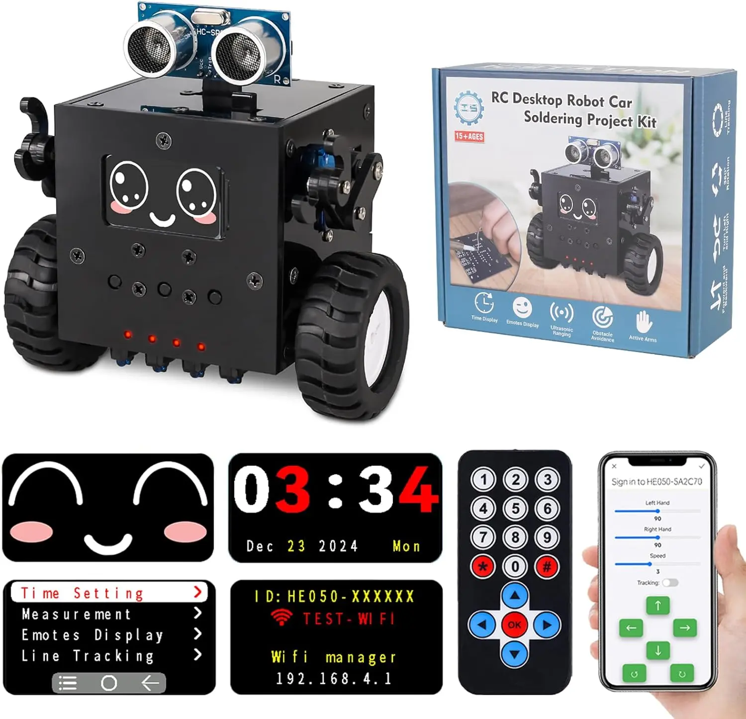 Robot Soldering Project, DIY Robot Car Soldering Practice Kit Remote Control Robot with Time & Expressions Display STEM Science Kits for Adults School Students Experiment Education
