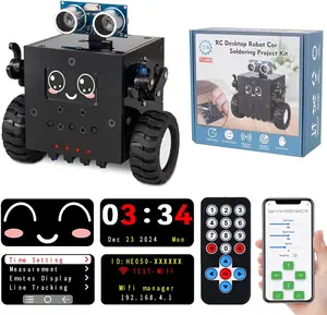 Robot Soldering Project, DIY Robot Car Soldering Practice Kit Remote Control Robot with Time & Expressions Display STEM Science Kits for Adults School Students Experiment Education