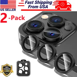 2 Set For iPhone 15 Pro Max/15 Plus/15/15 Pro Metal Ring Tempered Glass Camera Lens Protector