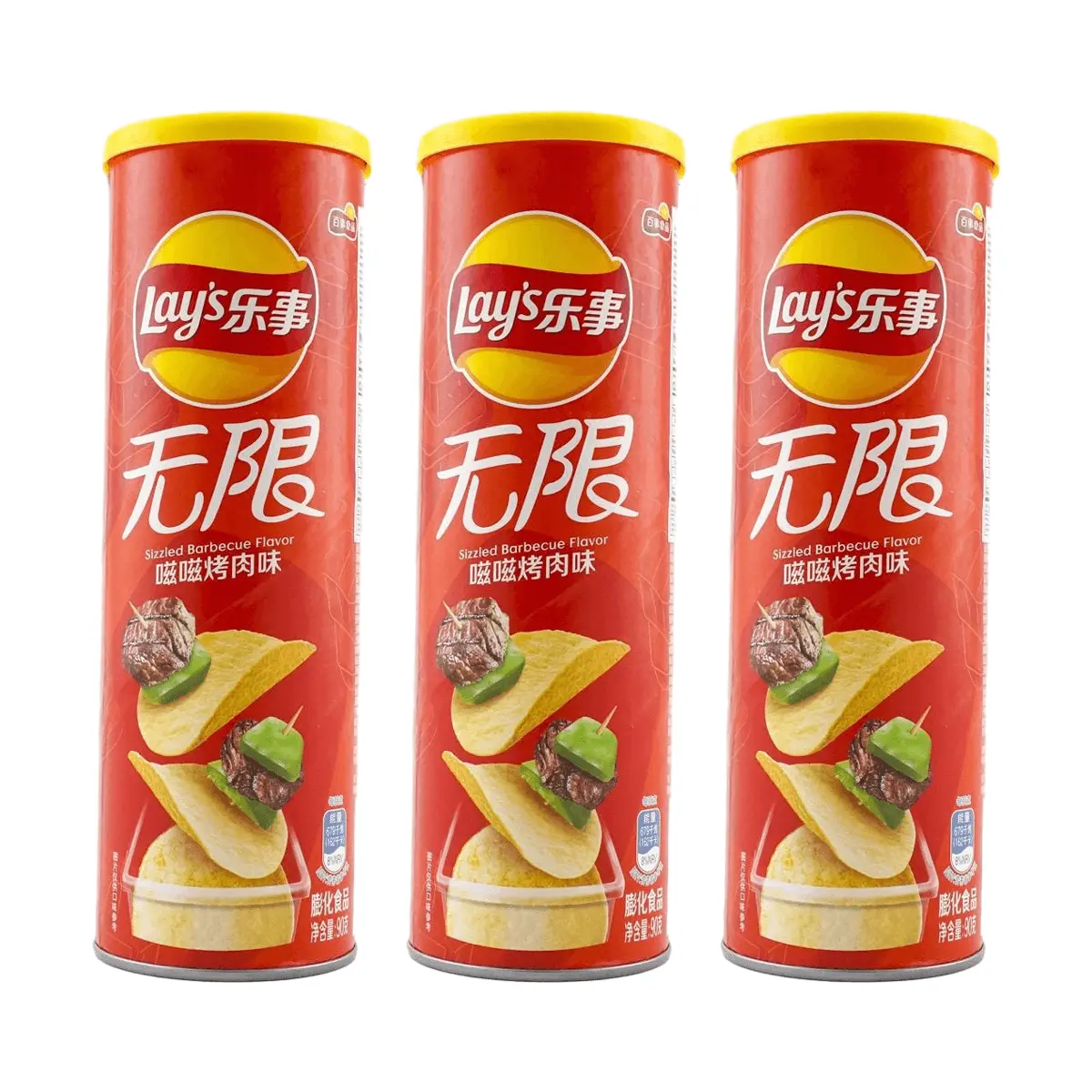 Lay's China BBQ Flavor Potato Chips 90g Multipack (3 Cans) - Crispy Snack for Parties & On-the-Go