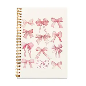 Bow Pattern Notebook, 1 Count Pink Bow Journal Notebook, Aesthetic Notebook Journal for Women, Cute Notebook, Spiral Notebook Journal, Office Supplies