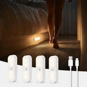 Night lights, 4-pack, magnetic induction night lights, automatic LED night lights that light up when someone touches the light, suitable for bedrooms, bathrooms, hallways, warm white light for home lighting.
