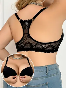 Mimilemon Plus Size Women's Front Closure Push Up Bra Elegant Lace Racerback Breathable Comfortable Everyday Bra