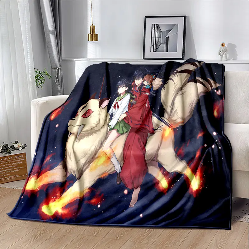 Anime Blanket Sofa Winter I-Inuyasha Warm Bed Fleece Custom Nap Home Fluffy Soft Blankets King Size Microfiber Bedding