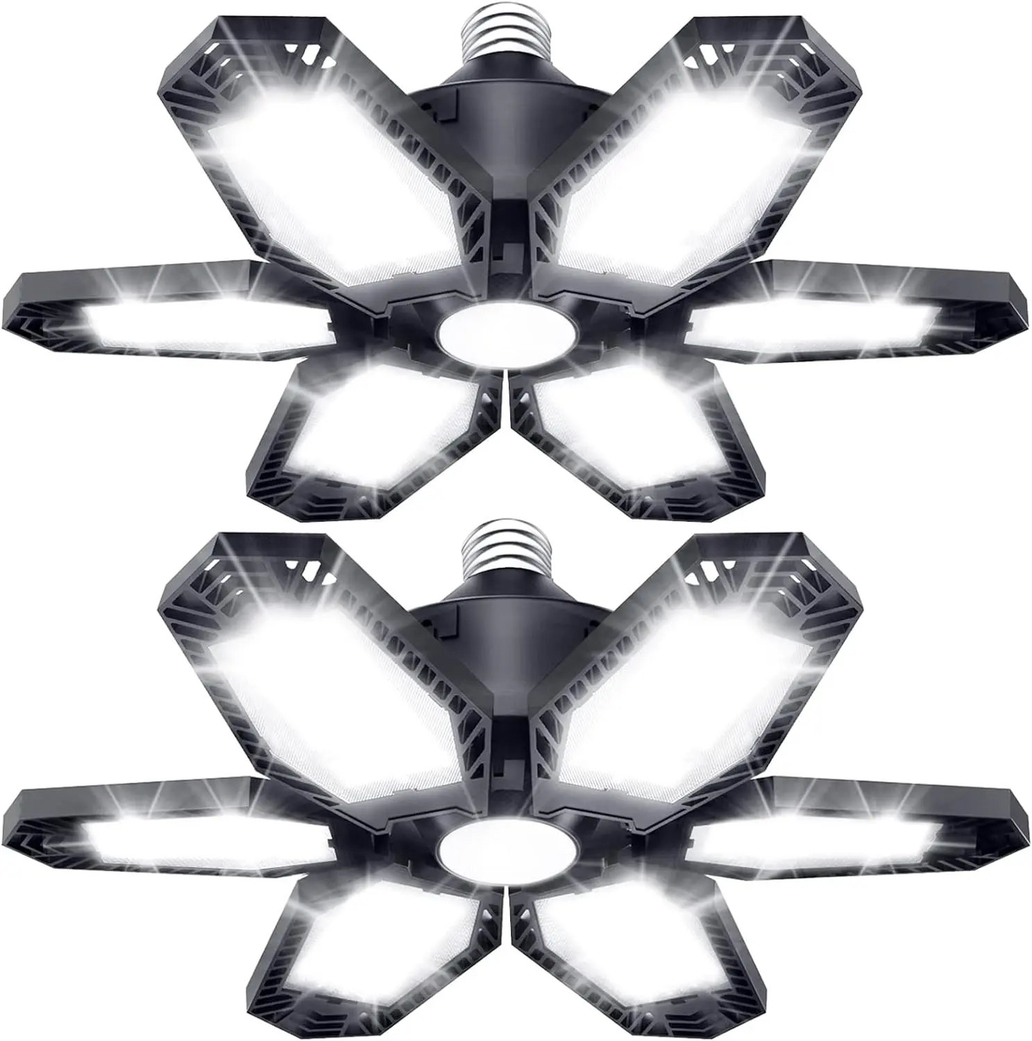 150W LED Garage Light, E26/E27 Base 144 LEDs with 6+1 Adjustable Panels, 6500K Super Bright 360° Illumination, Easy Install Ceiling Light for Garage, Warehouse & Workshop