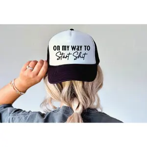 On My Way To Start -Black and White Unisex Foam Trucker Hat