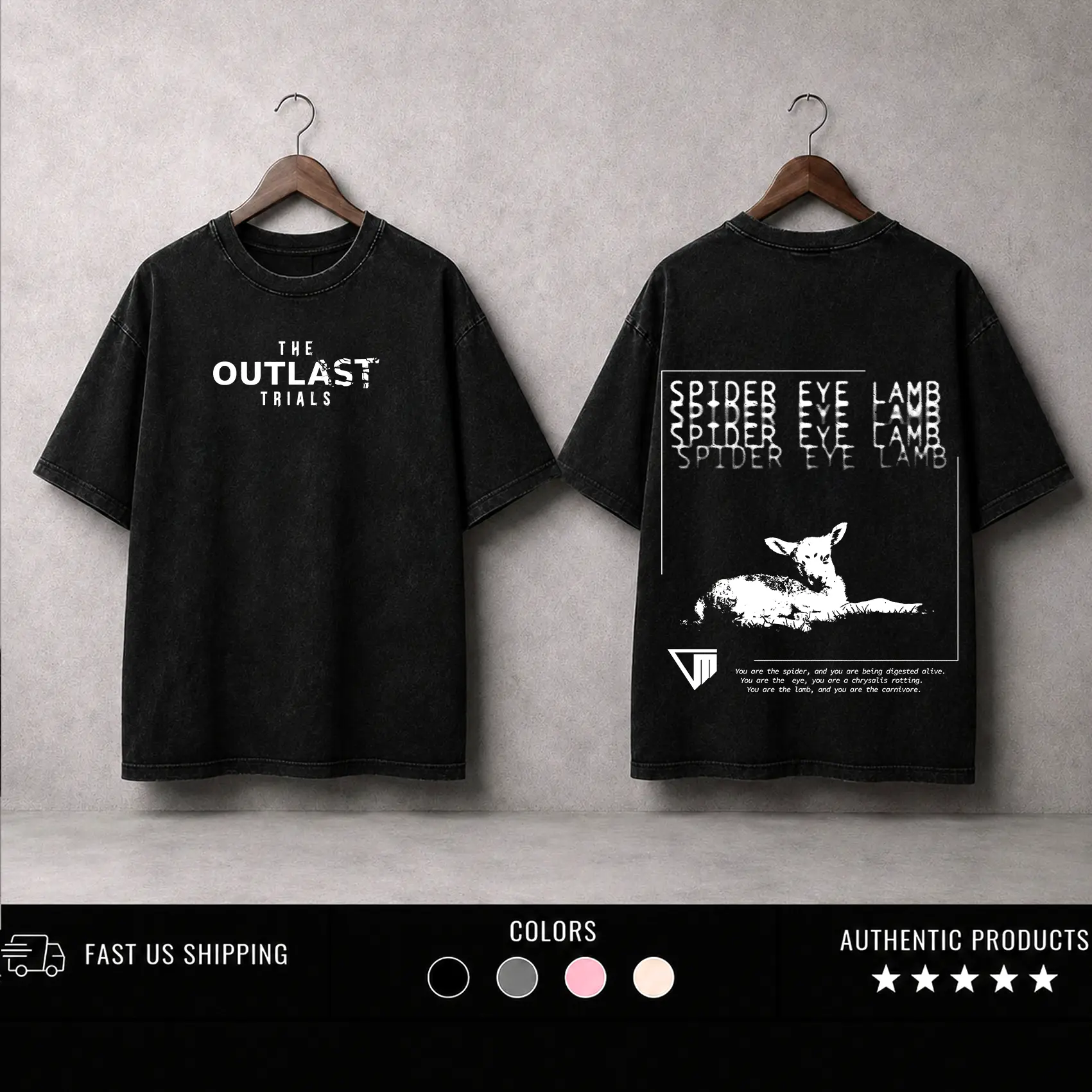 Outlast Trials SPIDER EYE LAMB Washed T-Shirt,Sweatshirt, HoodieVideo Games, Horror Vintage Shirt, Game Fan, Streetwear Tops Black Fabric Menswear
