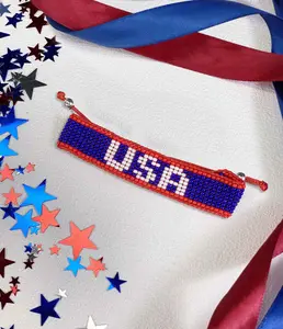 Handmade 4th of July USA Bracelets Adjustable Couples String Rope Braided Bohemia Colorful Seed Beads Bracelet Fashion Jewelry Gift for Celebrations