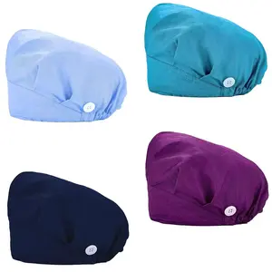 Bouffant Scrub Cap -4 Pack  Adjustable&Functional Design with Button Closure and Sweatband, Unisex, One Size, Assorted Colors