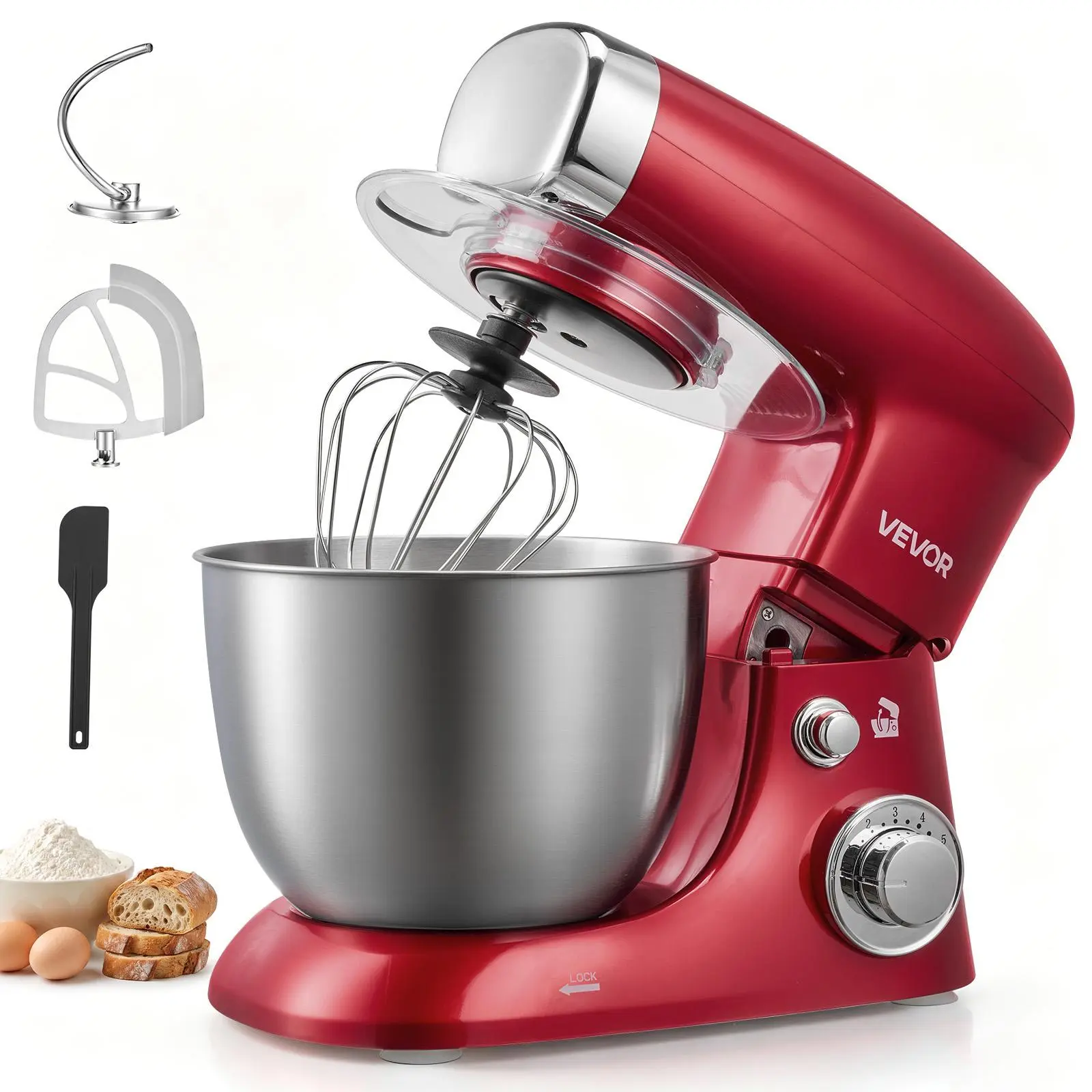 VEVOR 4.2 Qt Tilt Head Stand Mixer 400W Electric Dough Mixer, 6 Speeds Food Kitchen Mixer with Stainless Steel Bowl, Splash Guard, Dough Hook, Whisk, Beater, for Baking Mixing Whipping