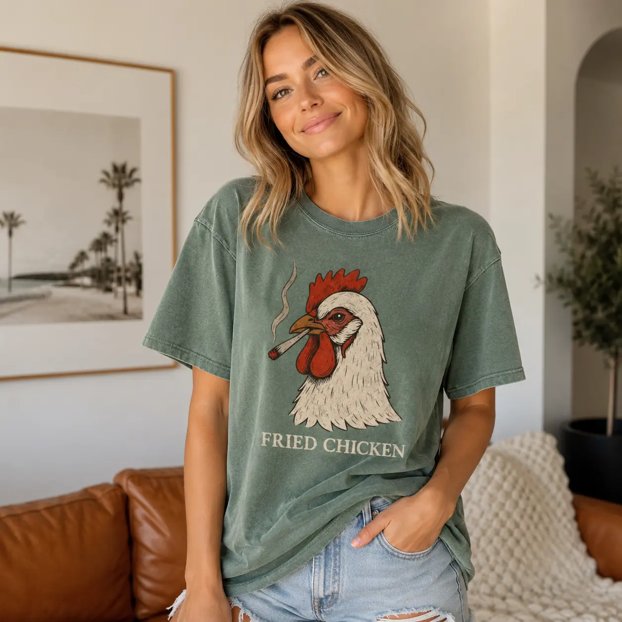 Comfort Colors Funny Fried Chicken Shirt, Smoking Rooster Tee, Sarcastic Dark Humor Tshirt, Gag Gift For Dad, Funny Farmer Graphic Top