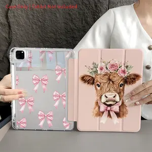 Pink Bull Sweet Painting Pattern with Adjustable Bracket and Pen Slot, Foldable Anti Slip TPU Protective Cover, Suitable for Samsung, iPad Mini, iPad Air, iPad Pro/iPad 10th Generation, 11th Generation and Other Series iPad Protective Cover