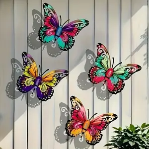 4pcs Vibrant Metal Butterfly Wall Art Decorations, Perfect Gift for Family & Friends, Hanging Ornament for Garden, Patio, Living Room, Balcony