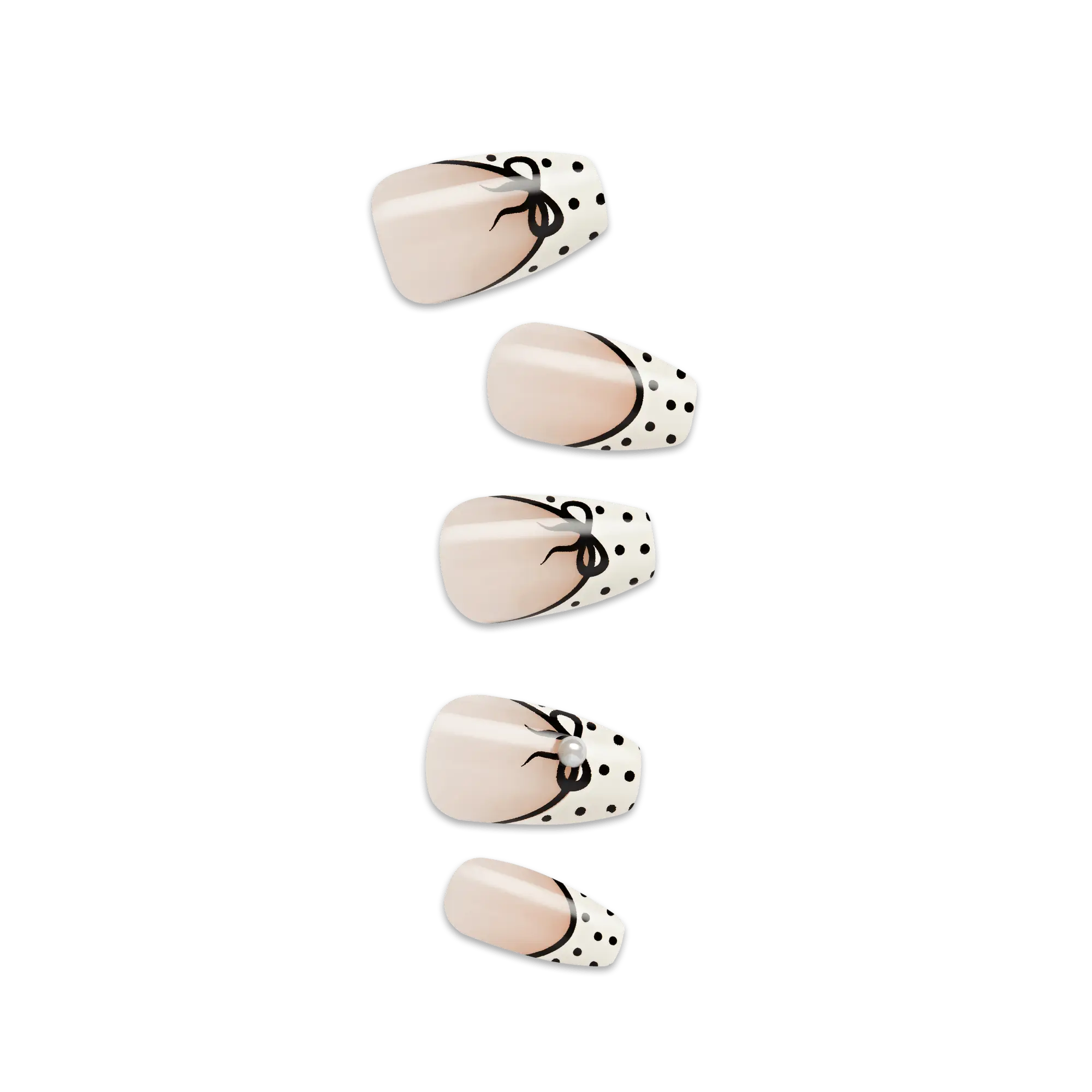 Impress Design No Glue Fake Press On Nails - Leafy | French Design, Black & White, Medium, Coffin, Manicure