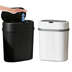 Smart Trash Can 3.43 Gallon Narrow Design, 0.3s Response Time, Hand Wave Open, Quiet Close, Odor Proof, 2 Aa Batteries Included, Smart Trash Bin