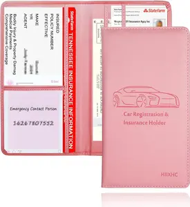 Car Registration and Insurance Card Holder - Leather Vehicle Glove Box Automobile Documents Paperwork Wallet Case Organizer for ID, Driver's License, Key Contact Information Cards - Men&Women
